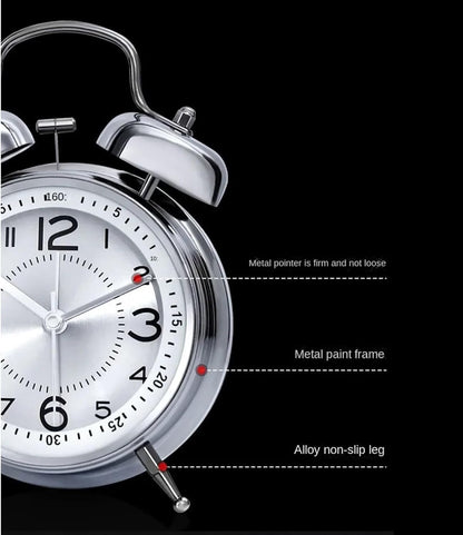 Alarm Clock Beside ﻿ Night Light Twin Bell Alarm Clocks Metal Frame Battery Operate Loud Desk Table Alarm Clock for Bedrooms Bedside Smart Alarm Clock(Black)