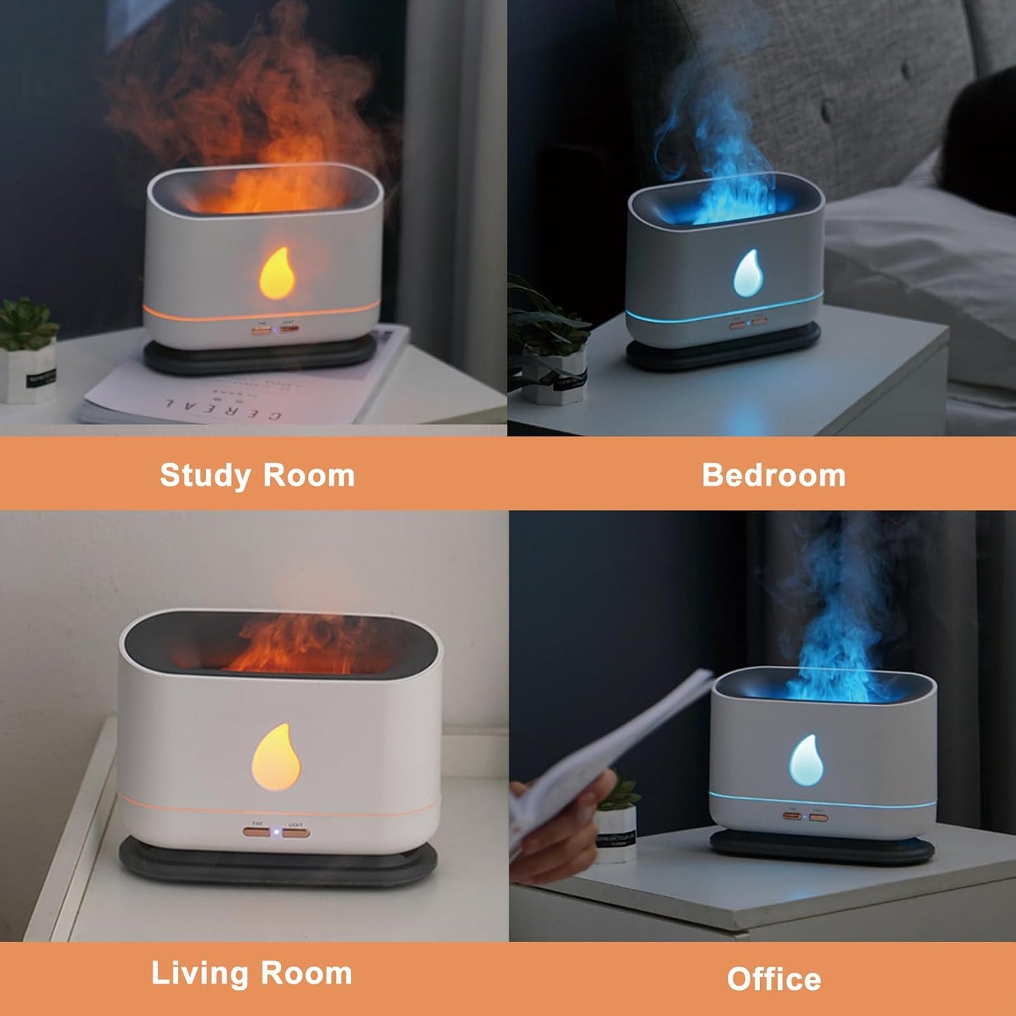 Flame Humidifier Aroma Diffuser,Cool Mist Humidifier,Simulated Flame, Power Outage When There Is No Water,Silent Humidification For Baby Bedroom Plant Office Yoga,Black