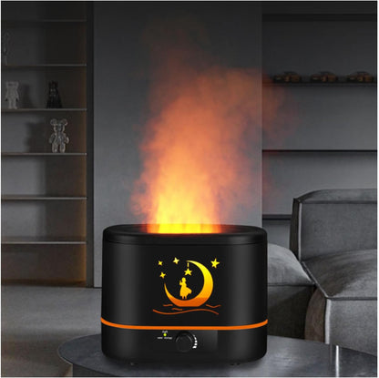Flame Aroma Diffuser,Humidifier And Air Purifier In 1,Simulated Flame Night Light,Add Water To The Top,Power Off When There Is No Water,Silent Humidification for Baby Home Office,Black,A Moon