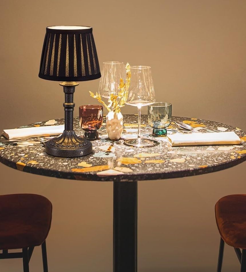 Cordless Portable LED Table Lamp 2-pack, Fabric Shade, Battery Power, Stepless Dimming, For Living And Dining Rooms suitable for bedrooms, living rooms, offices, book(Mottled Silver+Fabric Lampshde)