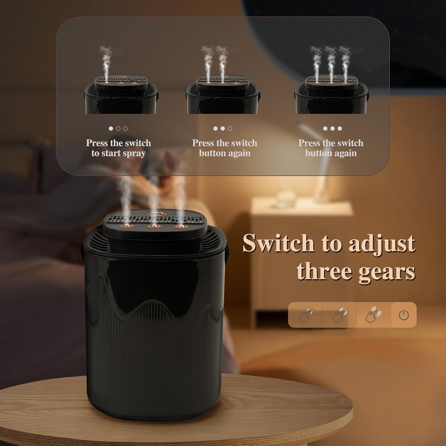 Home Humidifiers,3L Smart Spray Humidifier with 4 Mode Control USB Charged, Night Light Lighting, No Sound Quiet,Automatic Power-off Without Water for Home,Bedroom, Office