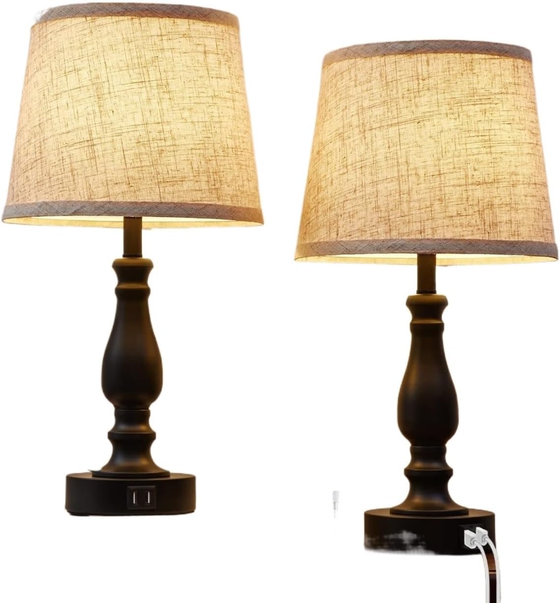 19-inch Touch Table Lamp 2-Piece Set With USB Port, 3-Way Dimmable, Linen Shade For Living Room Reading suitable for bedrooms, living rooms, offices, book(Light oat color Shade and Black Base)