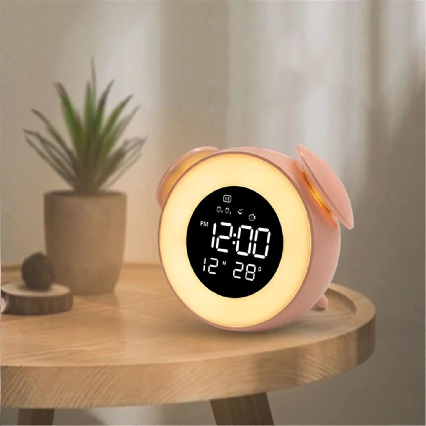 Digital Smart Alarm Clock Cute Night Light Chargeable Child Alarm Clock Kid Gift Digital Clock(Pink)