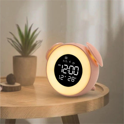 Digital Smart Alarm Clock Cute Night Light Chargeable Child Alarm Clock Kid Gift Digital Clock(Pink)