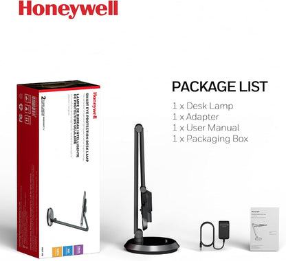 Honeywell Desk Lamp for Home Office, H9 Sunturalux™ Eye-Caring LED Desk Light, 1000LM Dimmable Desk Lamp with Timer and Auto-Sensing, Adjustable Desk Reading Light or Study, Cumputer, Architect