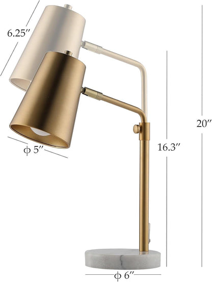 Antique Brass Metal Table Lamp with Adjustable LED Bulb and Marble Base for Reading Bedroom Office Suitable for bedrooms, Living Rooms, Offices, Book