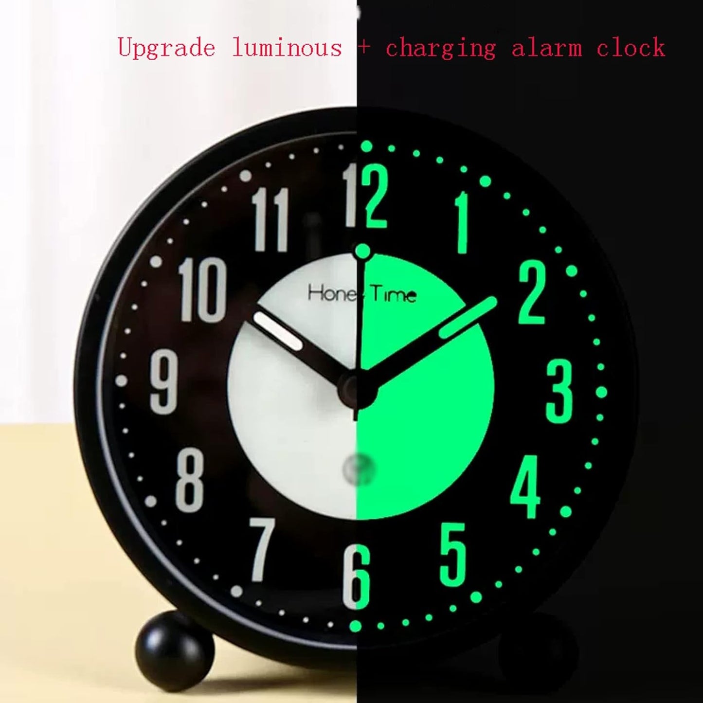 VSULZVNU Alarm Clock Rechargeable Luminous Alarm Clock, Non-Ticking, Louder Bell for Heavy Sleepers, Ideal for Bedroom, Home Office and Dorm Room Smart Alarm Clock (Color : Black)