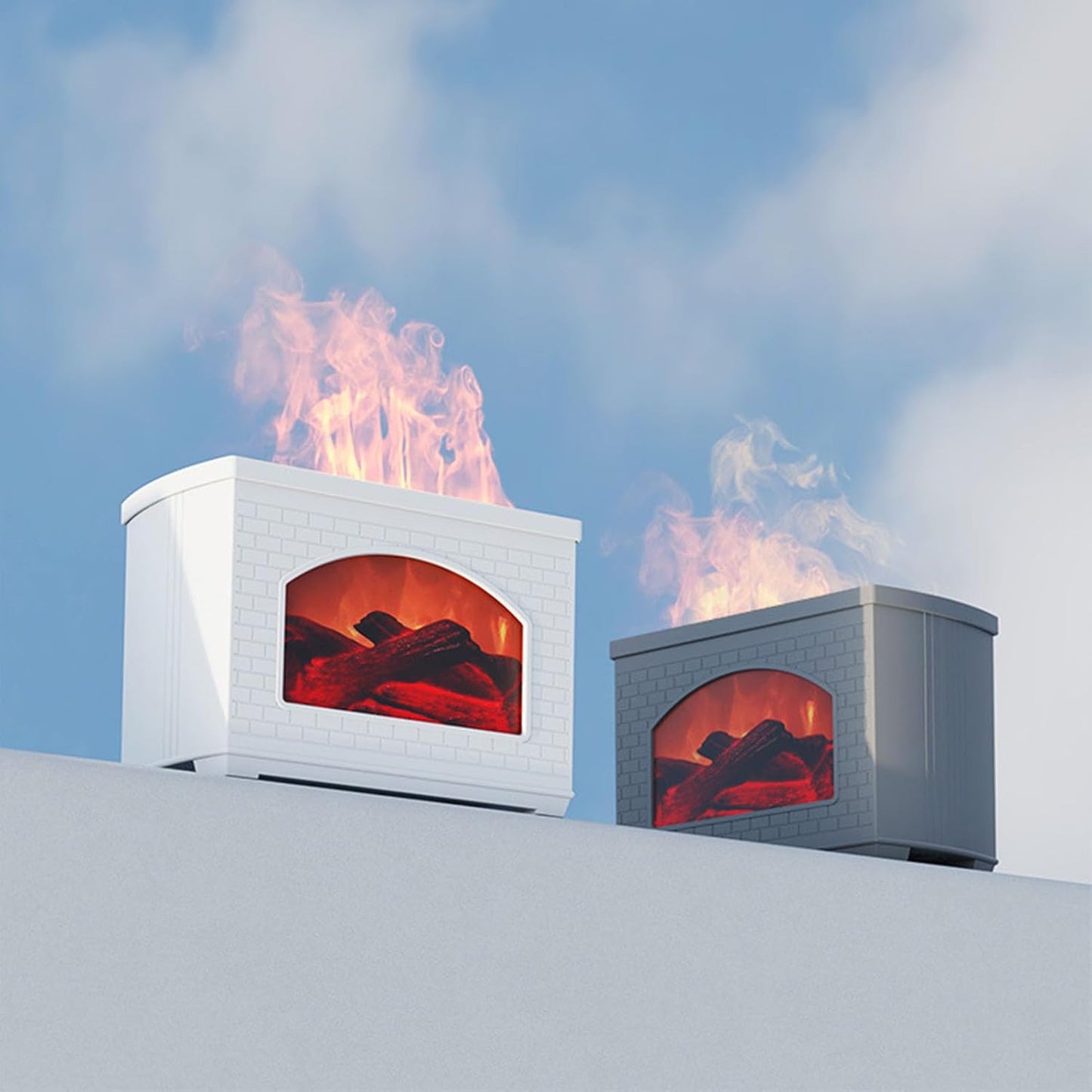 EVTSCAN Cool Mist Humidifier - 270ml Simulated Fireplace Design Air Aroma Diffuser Humidifier, Power Off Protection Fire Diffuser for Home(White)