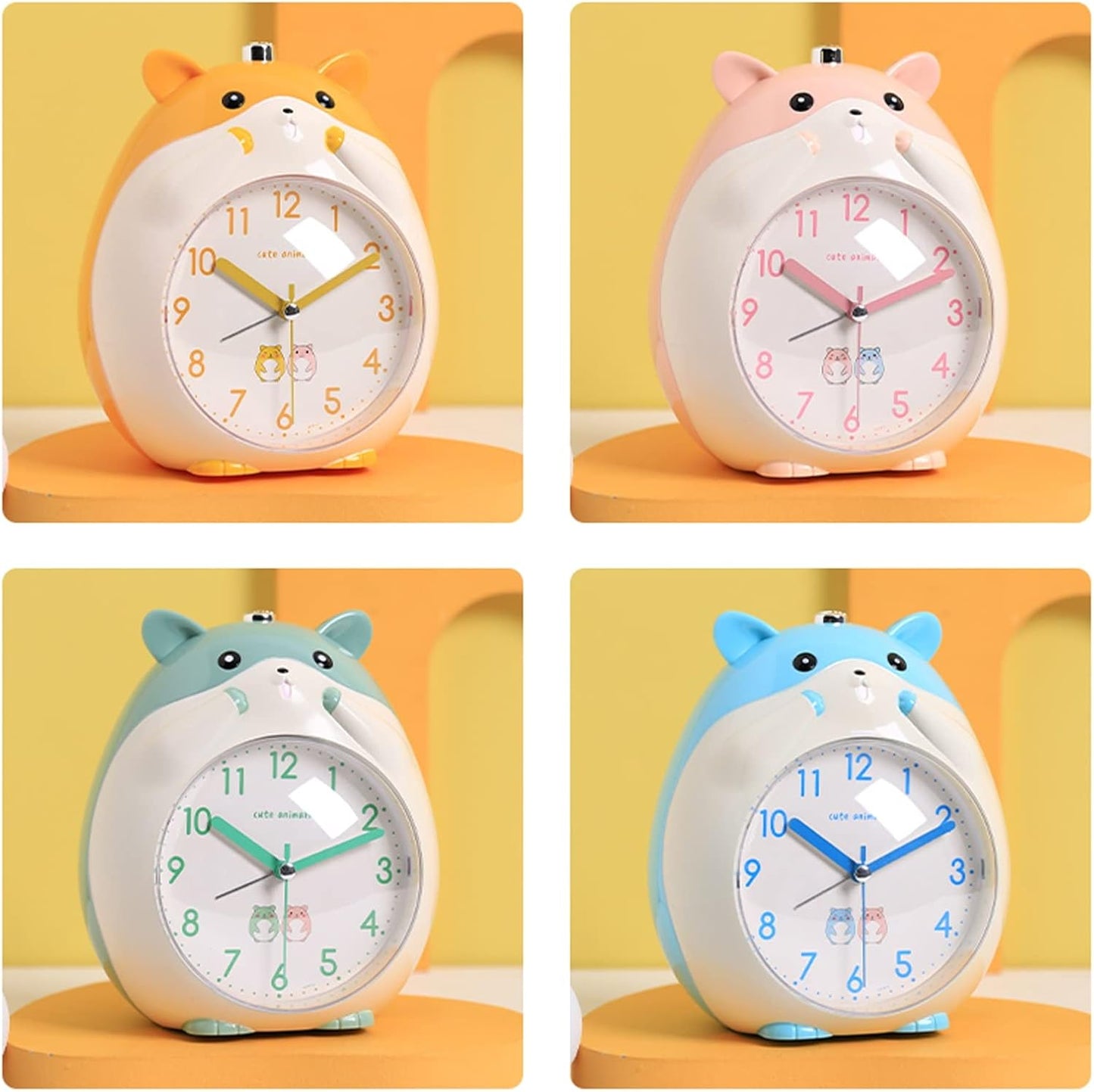 VSULZVNU Alarm Clock Cute Hamster Shape Alarm Clock, Silent Table Clock with Night Light, Battery Powered, for Kids Birthday Gifts Smart Alarm Clock (Color : D)