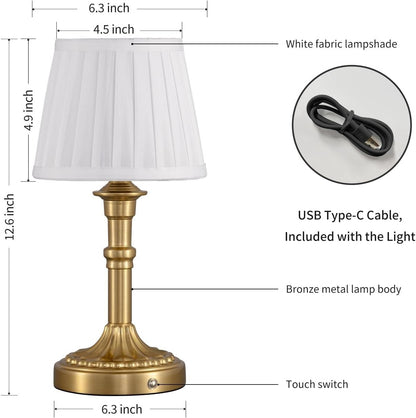 Cordless Portable LED Table Lamp 2-pack, Fabric Shade, Battery Power, Stepless Dimming, For Living And Dining Rooms suitable for bedrooms, living rooms, offices, book(Mottled Silver+Fabric Lampshde)