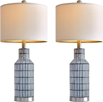 25 Inch Modern Ceramic Table Lamp with Linen Shade for Living Room Bedroom Farmhouse Nightstand Lamp Suitable for bedrooms, Living Rooms, Offices, Book(‎Washed White-1Pack)