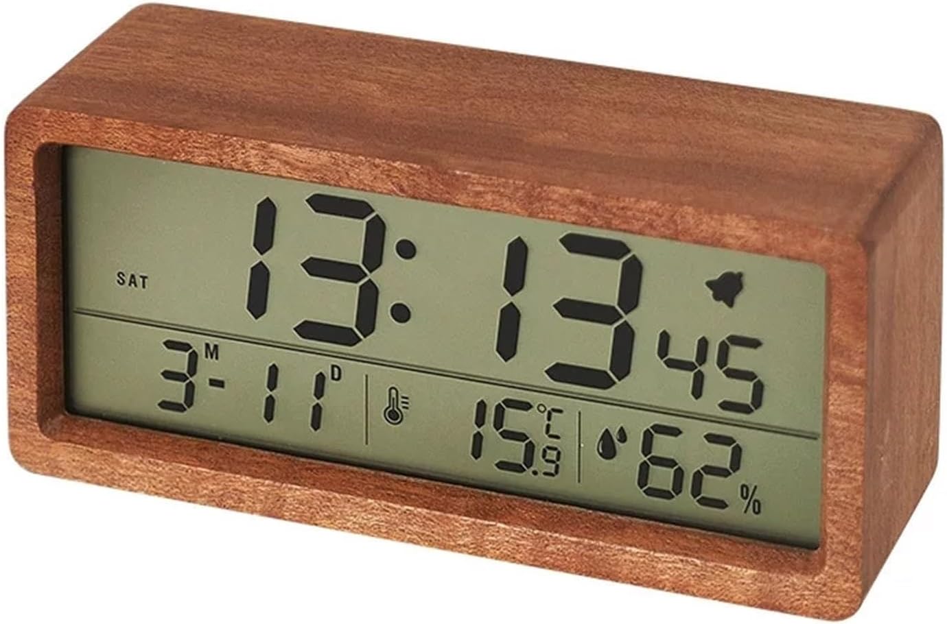 Wooden Alarm Clock, Battery Operated LCD Digital Clock with Smart Sensor Night Light and Snooze Function, Suitable for Bedroom, Bedside, Desk (Color : B)