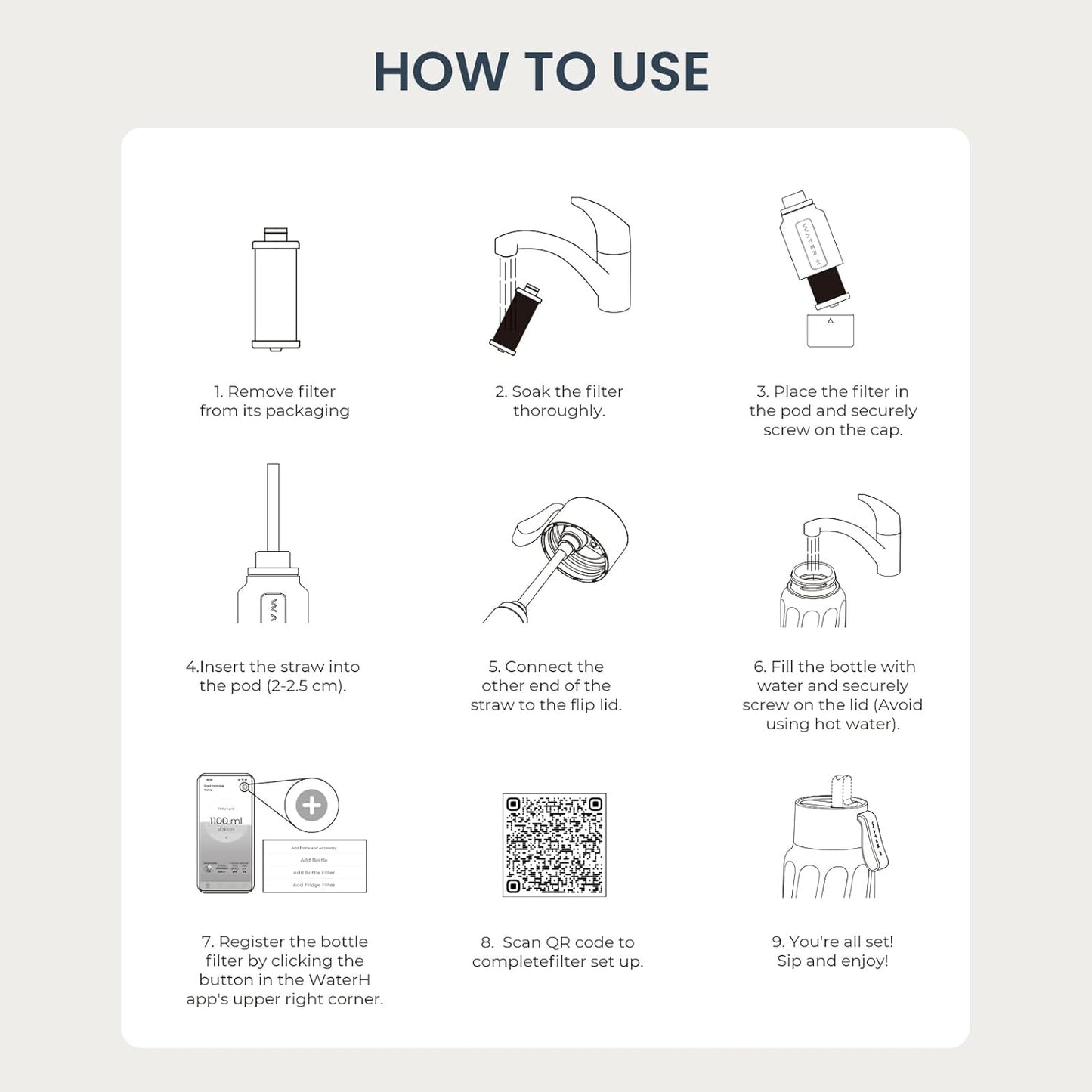 Vita Smart Water Bottle Magnetite Blue with Filter & Straw + PureSip Filter Water 1 Pack Bundle