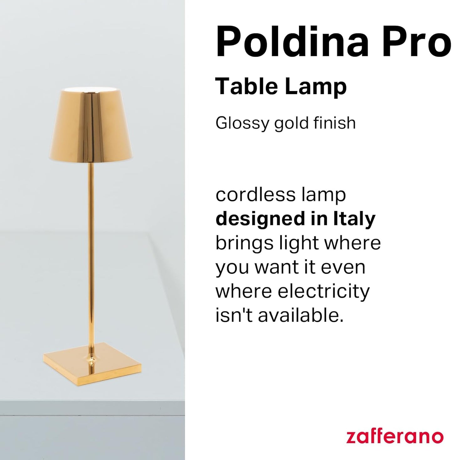 Zafferano, Poldina Pro Lamp, Rechargeable Cordless Table Lamp with Touch Controls, Suitable for Indoor and Outdoor, Dimmer, 2200-3000 K, Height 14.9 Inches, White Color