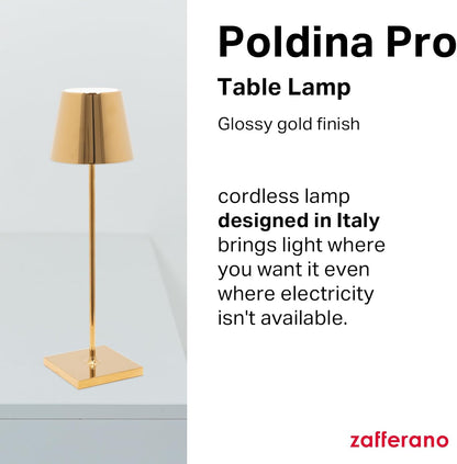 Zafferano, Poldina Pro Lamp, Rechargeable Cordless Table Lamp with Touch Controls, Suitable for Indoor and Outdoor, Dimmer, 2200-3000 K, Height 14.9 Inches, White Color