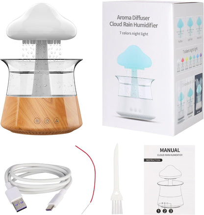 Cloud Rain Humidifiers for Bedroom & Large Room - Essential Oil Diffuser with 7 Colors LED Lights - Whole House Coverage-Auto Shut-Off-It Can Work for Up to 8-10 Days with Full Water (Wood Grain)