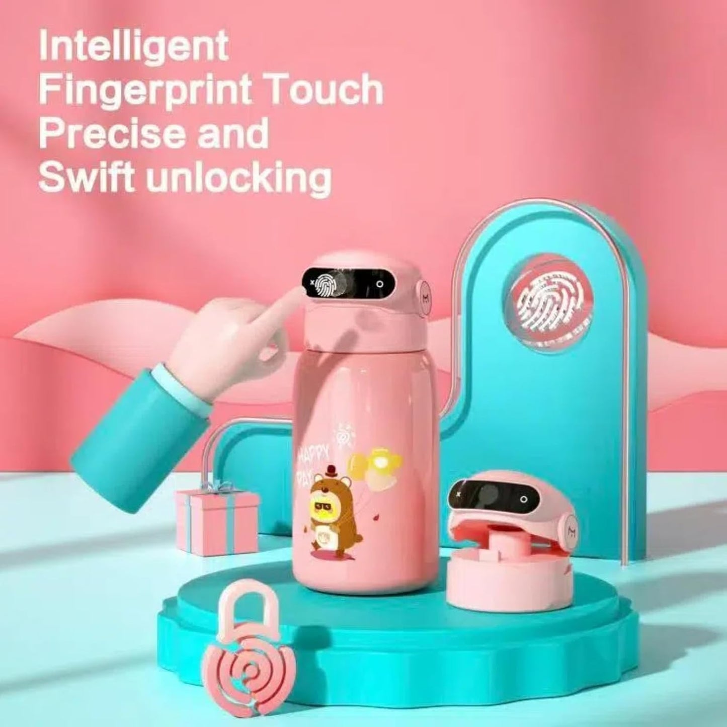 Fingerprint Activated Water Bottle for Kids - Smart & Safe BPA-Free Bottle with Child Lock, 550ml Leak-Proof, Magnetic Charging - Perfect for School & Travel