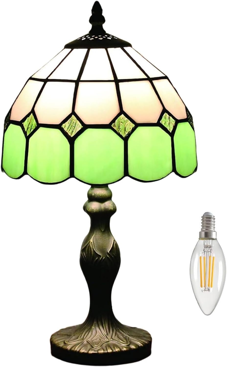 15 Inch Vintage Table Lamp with Stained Glass Lampshade for Reading Living Room Bedroom Office Decoration Suitable for bedrooms, Living Rooms, Offices, Book(Green)