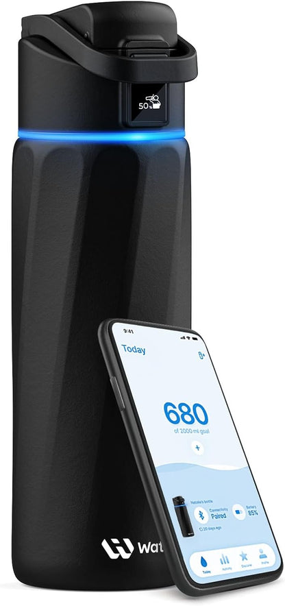 WATERH Boost Smart Water Bottle with Reminder to Drink Water, 24oz BPA-Free Stainless Steel Vacuum Insulated Water Bottle, Wide Mouth Water Tracker Bottle with APP, Ideal for Gift
