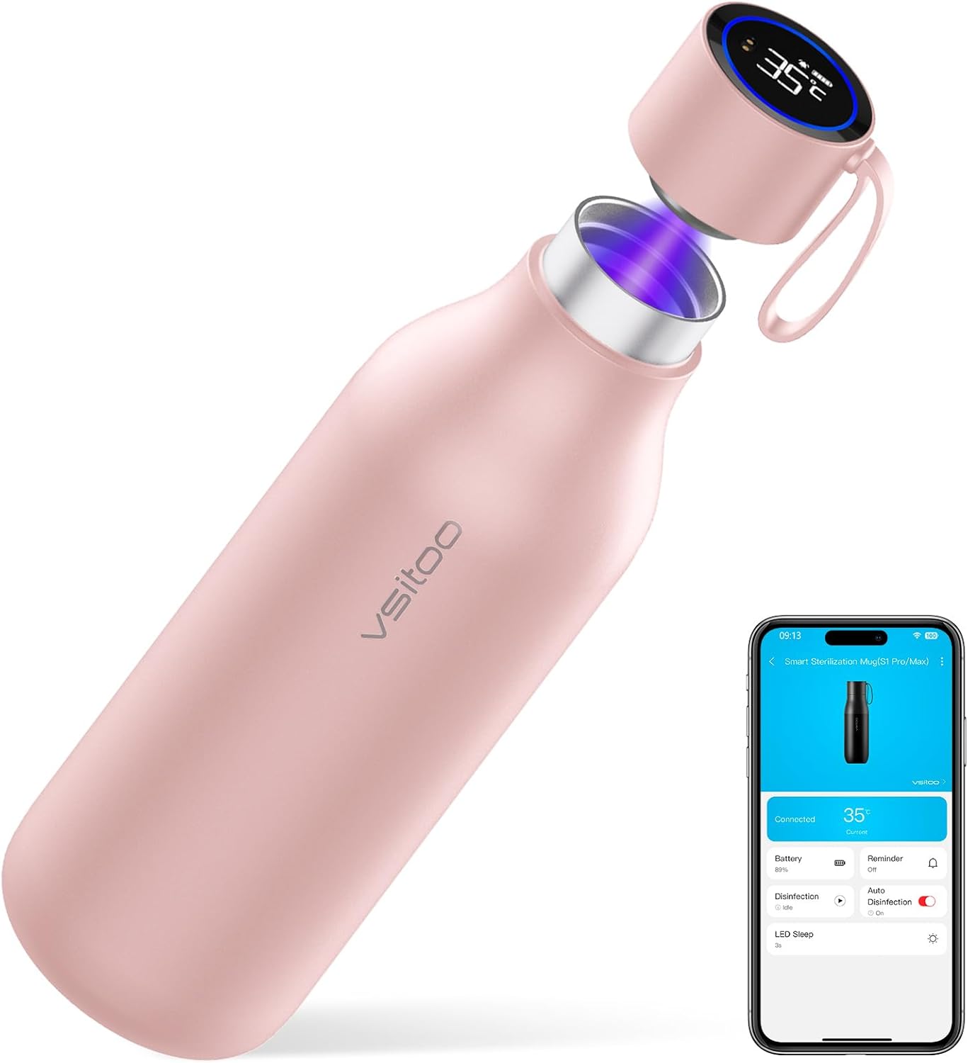 VSITOO Self-Cleaning Smart Water Bottle (pink, 15 Ounce)