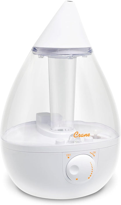 Crane Ultrasonic Cool Mist Humidifier for Bedroom, Baby Nursery, Kids Room, Plants, or Office, Large 1 Gallon Tank, Filter Optional, Orange