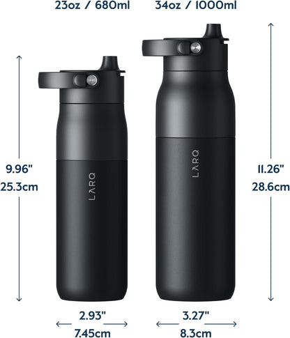 LARQ Bottle Swig Top 34oz - Insulated Stainless Steel Water Bottle With Built-In Silicone Handle | BPA Free | Reusable Water Bottle for Sports, Gym, and Travel, Obsidian Black