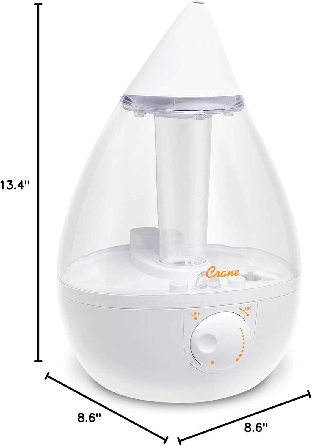 Crane Ultrasonic Cool Mist Humidifier for Bedroom, Baby Nursery, Kids Room, Plants, or Office, Large 1 Gallon Tank, Filter Optional, Orange