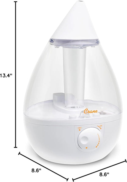 Crane Ultrasonic Cool Mist Humidifier for Bedroom, Baby Nursery, Kids Room, Plants, or Office, Large 1 Gallon Tank, Filter Optional, Orange