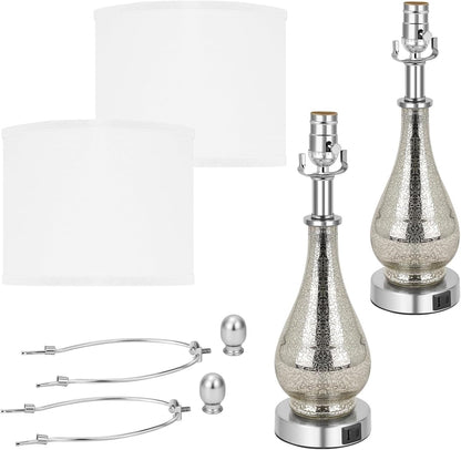 23.5-inch Glass Table Lamp 2-Pack with USB C+A 5V 2.1A Charging Port for Bedroom Living Room Home Bedside Table Lamp Suitable for bedrooms, Living Rooms, Offices, Book