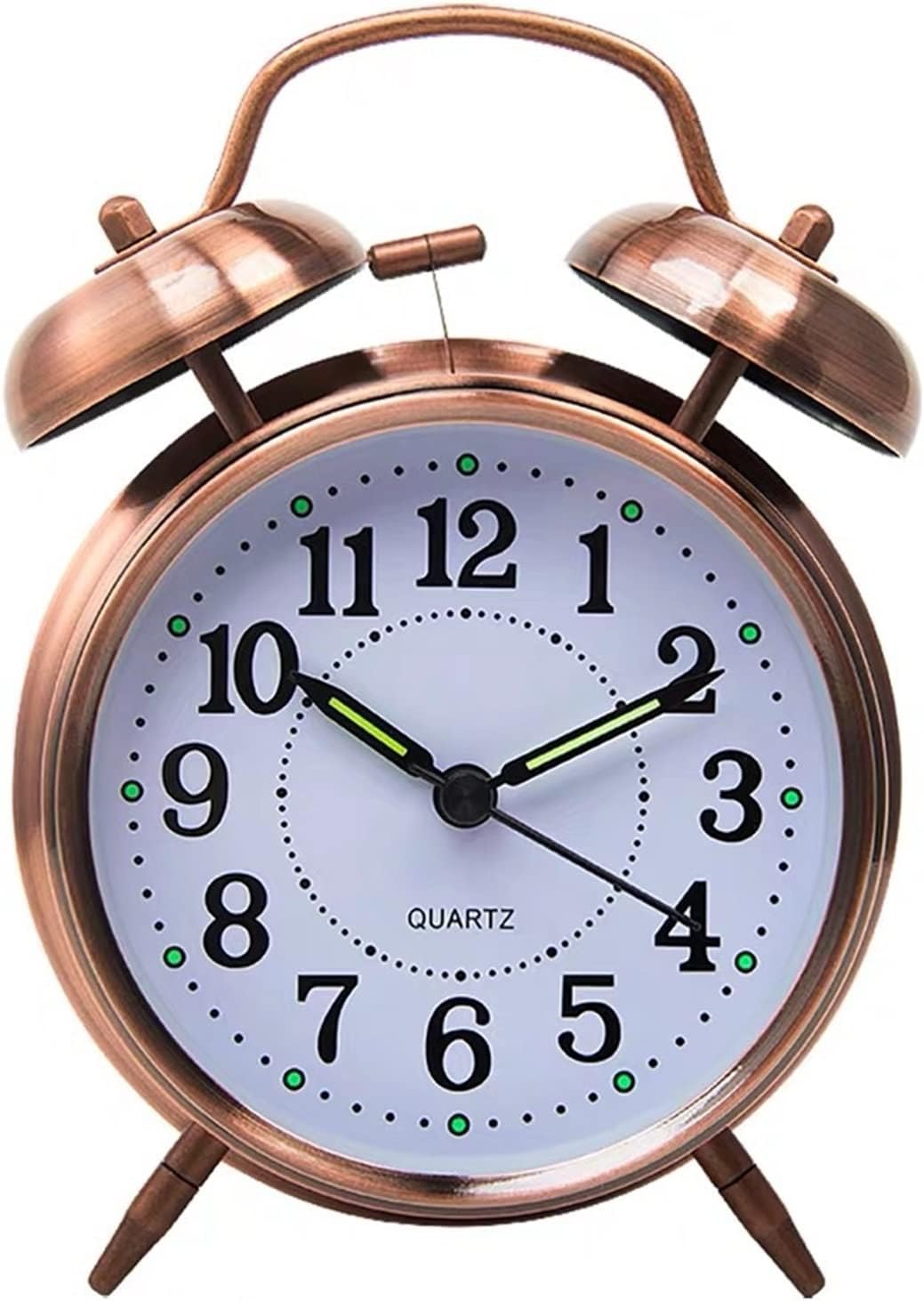 VSULZVNU Alarm Clock Metal Twin Bell Alarm Clock, 4-Inch Vintage Small Analog Silent Table Desk Alarm Clock Battery Operated with Night Light Loud for Heavy Sleepers Bedroom Smart Alarm Clock