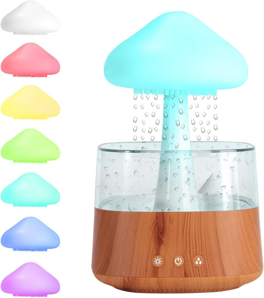 Cloud Humidifier Diffuser,Essential Oil Diffuser with Water Drip, 7 Colors Night Light Mushroom Diffuser for Bedroom, Desktop Aromatherapy Diffuser for Large Room Sleeping Office (Wood)