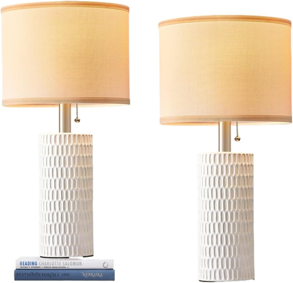 20 Inch Modern Ceramic Table Lamp 2 Pack with White Fabric Shade for Bedroom, Living Room, Nightstand Lamp Suitable for bedrooms, Living Rooms, Offices, Book(20" Dark Blue-2Pack)