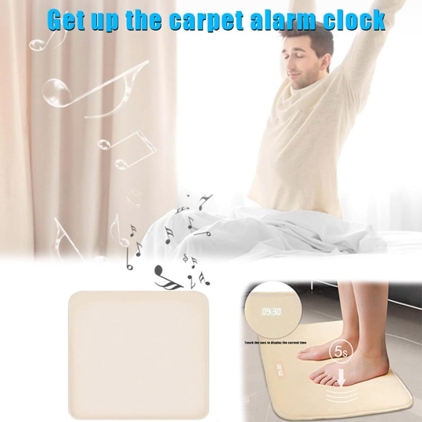 2X Alarm Clock Stand on Pressure Sensitive Battery Smart Alarm Clock Mat Floor Rug LED Time