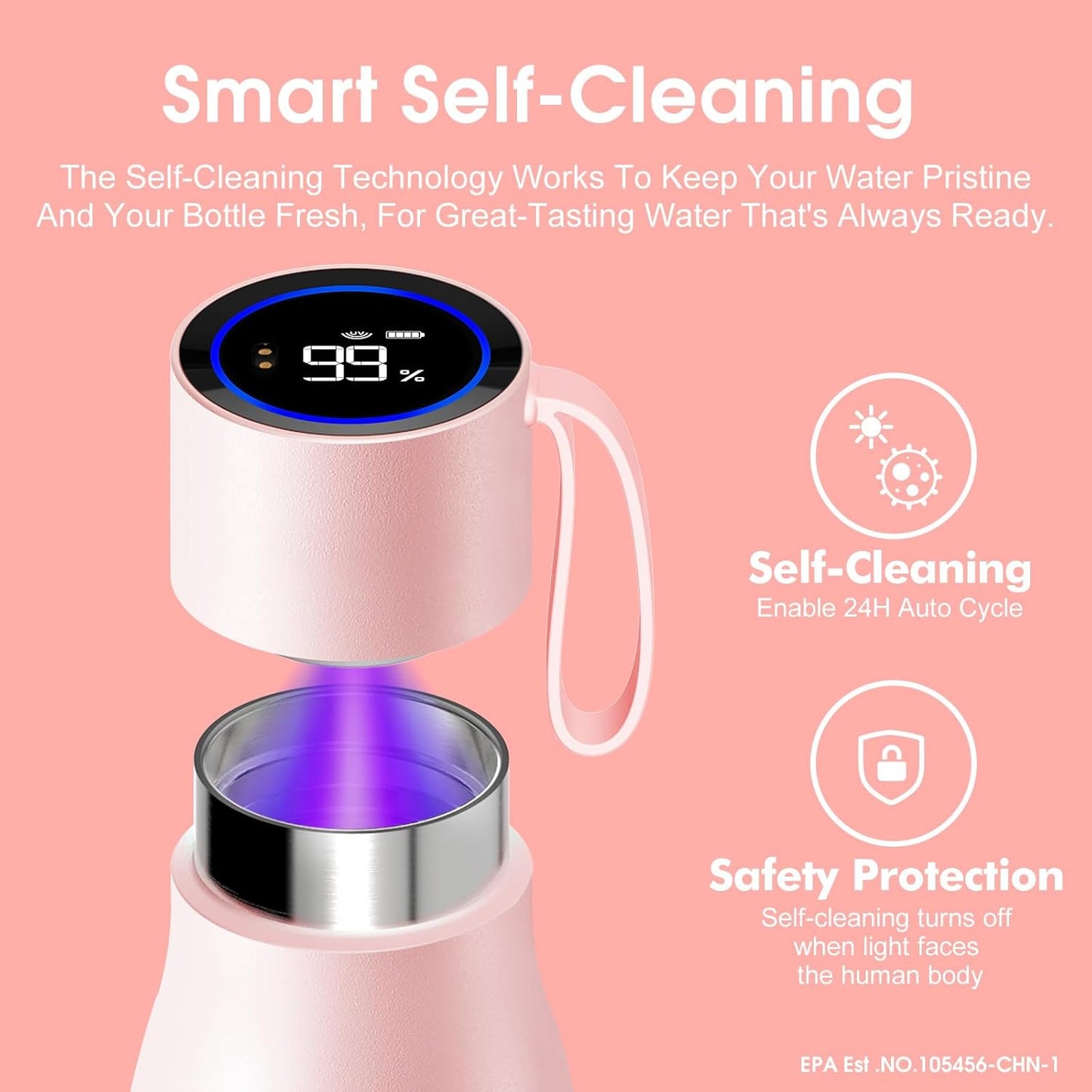 VSITOO Self-Cleaning Smart Water Bottle (pink, 15 Ounce)