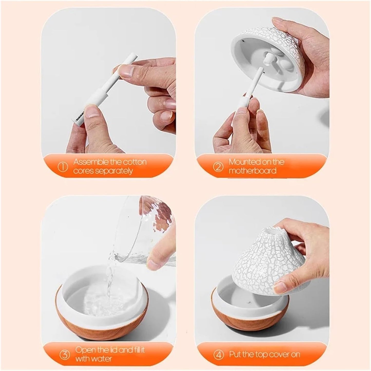 Humidifier, 300ml Volcano Air Humidifier Desktop Electric USB Water Mist Diffuser Purifier Air Freshener With 7 Colors Night,for Bedroom(White Crackle)