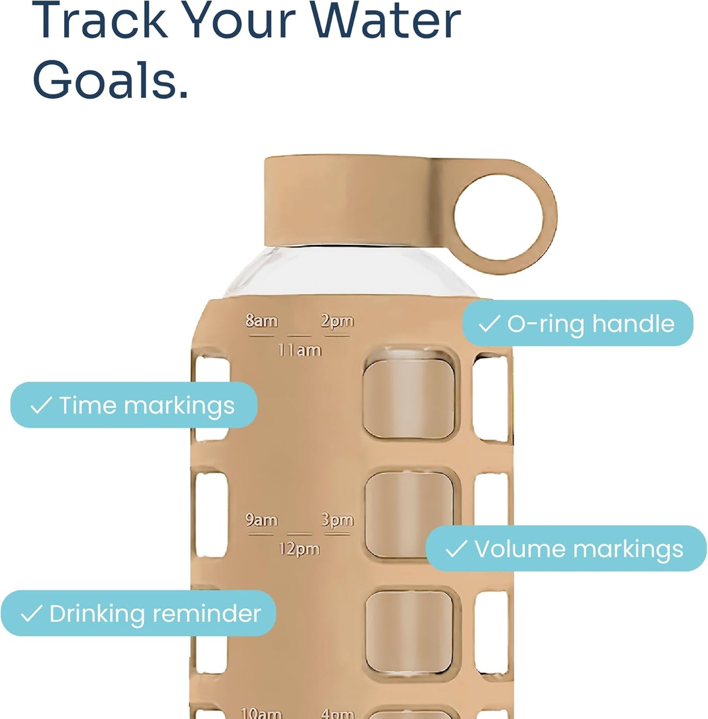 purifyou 40oz / 32oz / 22oz / 12oz Borosilicate Glass Water Bottle with Time & Volume Markers, Silicone Sleeve, Stainless Steel Lid | Reusable Glass Bottle for Water & Juice (40oz Jet Black)