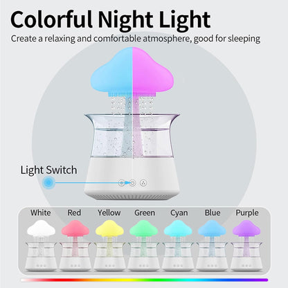 Cloud Rain Humidifier, Colorful Light Raindrop Aroma Diffuser Humidifiers with 7 Color Changing Lights Desktop Fountain Water Drop Sound for Home Office (Wood + Remote Control)