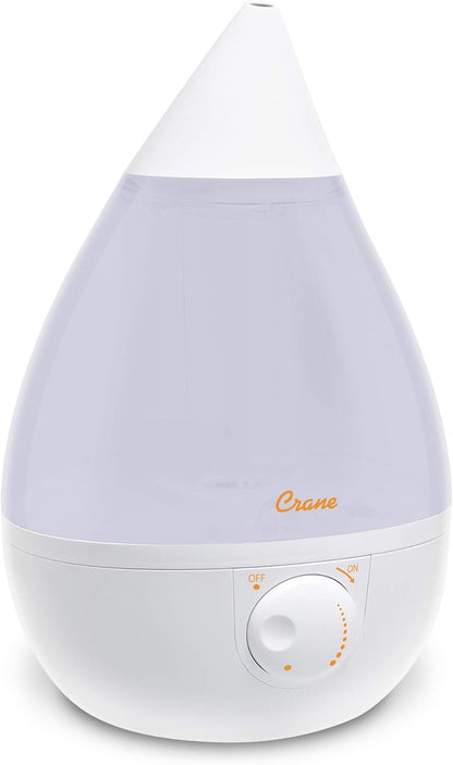 Crane Ultrasonic Cool Mist Humidifier, 1 Gallon Tank, with Universal Humidifier Filter, Reduces White Dust, Fits Drop, Droplet, Adorable, Warm Mist