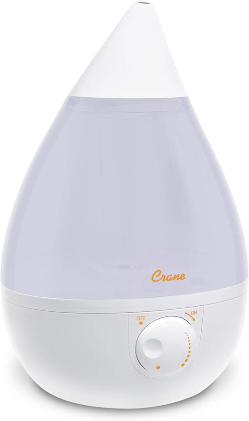 Crane Ultrasonic Cool Mist Humidifier, 1 Gallon Tank, with Universal Humidifier Filter, Reduces White Dust, Fits Drop, Droplet, Adorable, Warm Mist