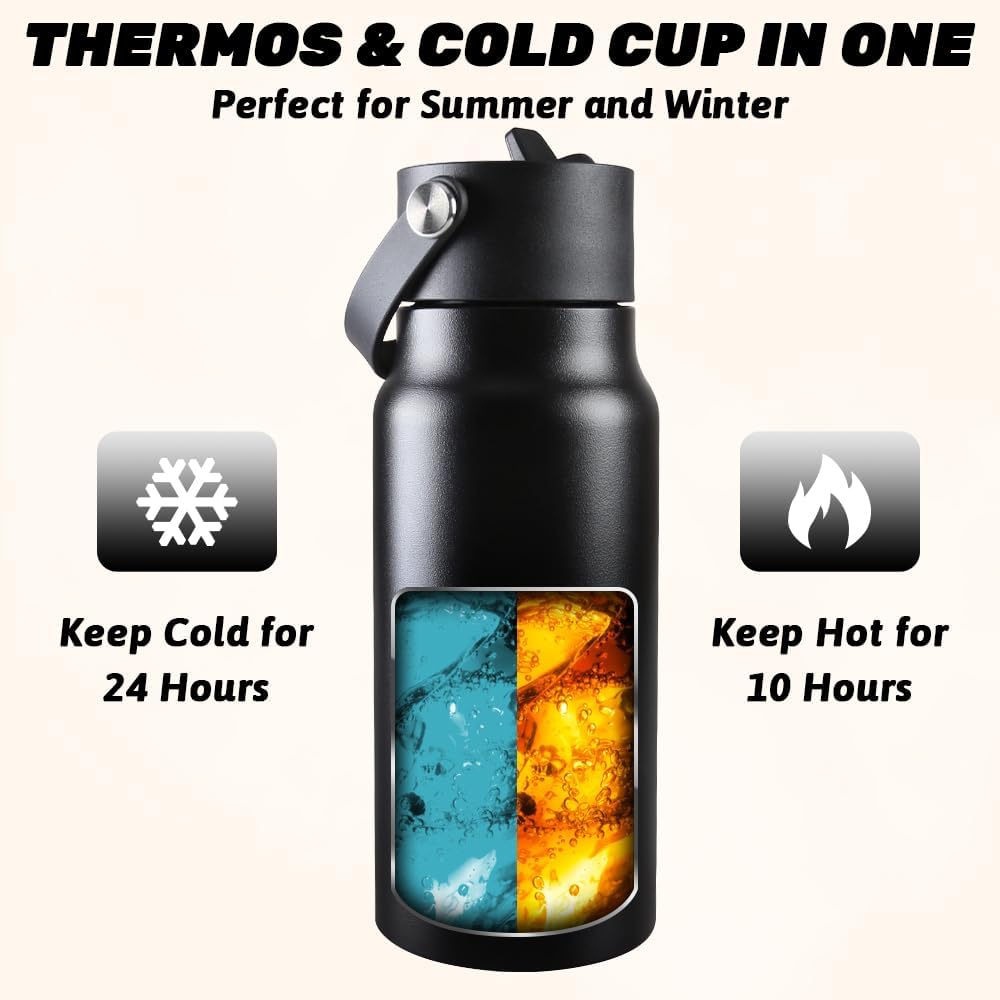 JBM Insulated Water Bottle with Bluetooth Speaker, Leak Proof Straw Lid, RGB LED Lights Stainless Steel Water Bottle for Sports (White)