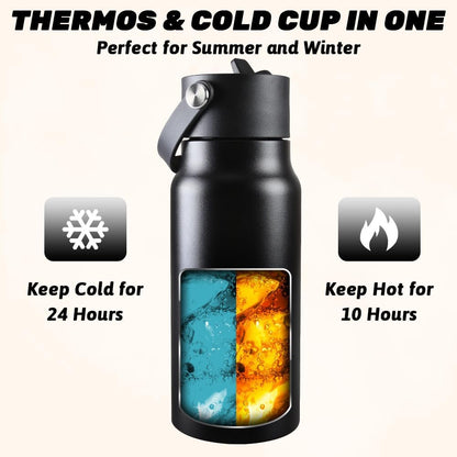 JBM Insulated Water Bottle with Bluetooth Speaker, Leak Proof Straw Lid, RGB LED Lights Stainless Steel Water Bottle for Sports (White)