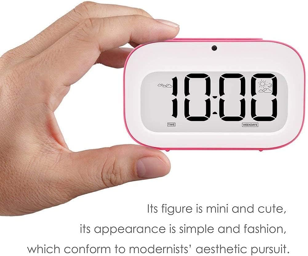 Alarm Clocks,Alarm Clock Cute Desk Clock Smart Backlight/Temperature/Snooze Wake Up Alarm Clocks Battery Operated(Pink)