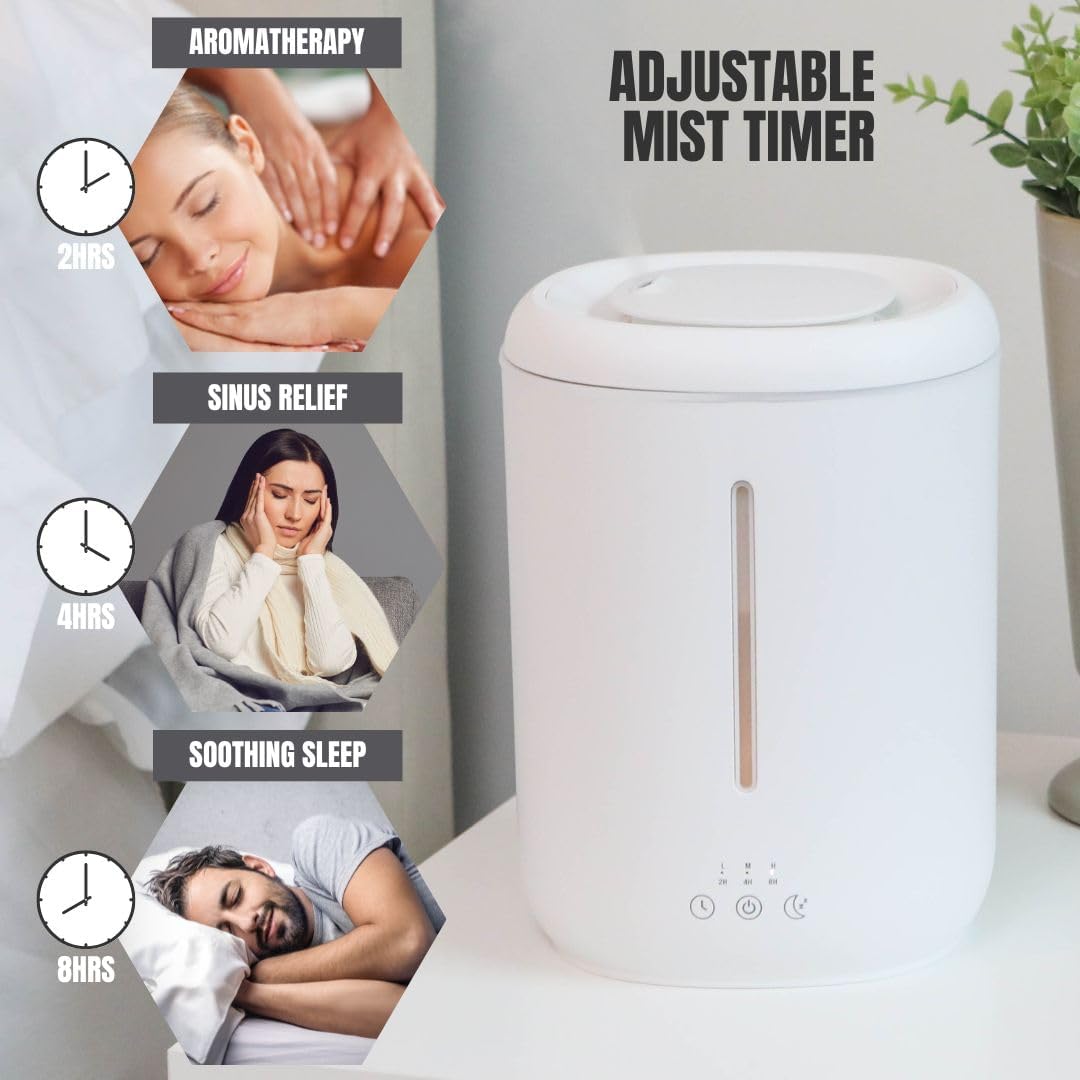 EssentialMist Essential Oil Humidifier and Diffuser, 3 Timer Settings, Night Light Mode, White