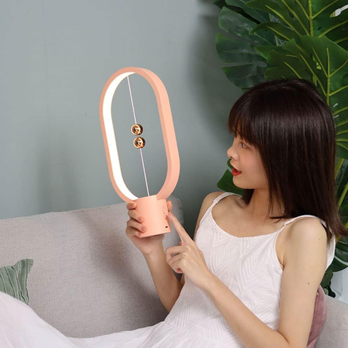 Heng Balance Lamp - Oval Shape Desk Lamp Smart Magnetic Suspension Balance Bedside Table Lamp LED Nightstand Lamps Creative Mini Night Light Modern Dorm Bedside Decoration Lamp, Pink