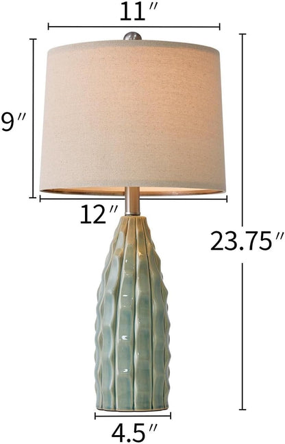 23.75" Modern Ceramic Table Lamp Set of Two with Linen Shades for Bedroom, Office and Living Room Decor Suitable for bedrooms, Living Rooms, Offices, Book(23.75"-Green-2Pack)