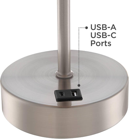 360 Lighting Justin Modern Accent 3-Way Table Lamps 18" High Set of 2 with USB Charging Port and Table Top Dimmers Silver Metal White Fabric Empire Shade for Bedroom House Bedside Home