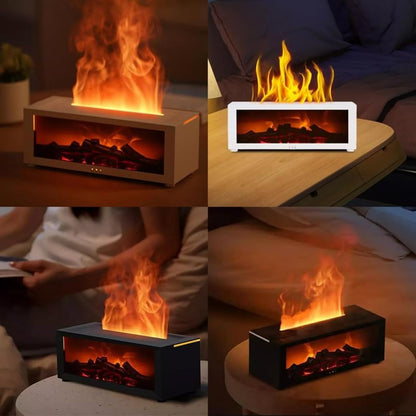 Firehome Humidifier with Remote Control, Realistic Flame Effect & 7-Color Light, Flame Essential Oil Diffuser with Simulated Charcoal, 3 Gears Timer, for Bedroom, Office & Home (White)