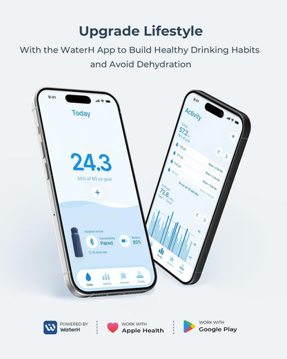 BOOST Smart Water Bottle with Reminder & Tracker, Double Wall Vacuum Insulated Bottles Stainless Steel, 32oz BPA-Free Wide Mouth for Gym, Office, School - Ideal Gift, Black