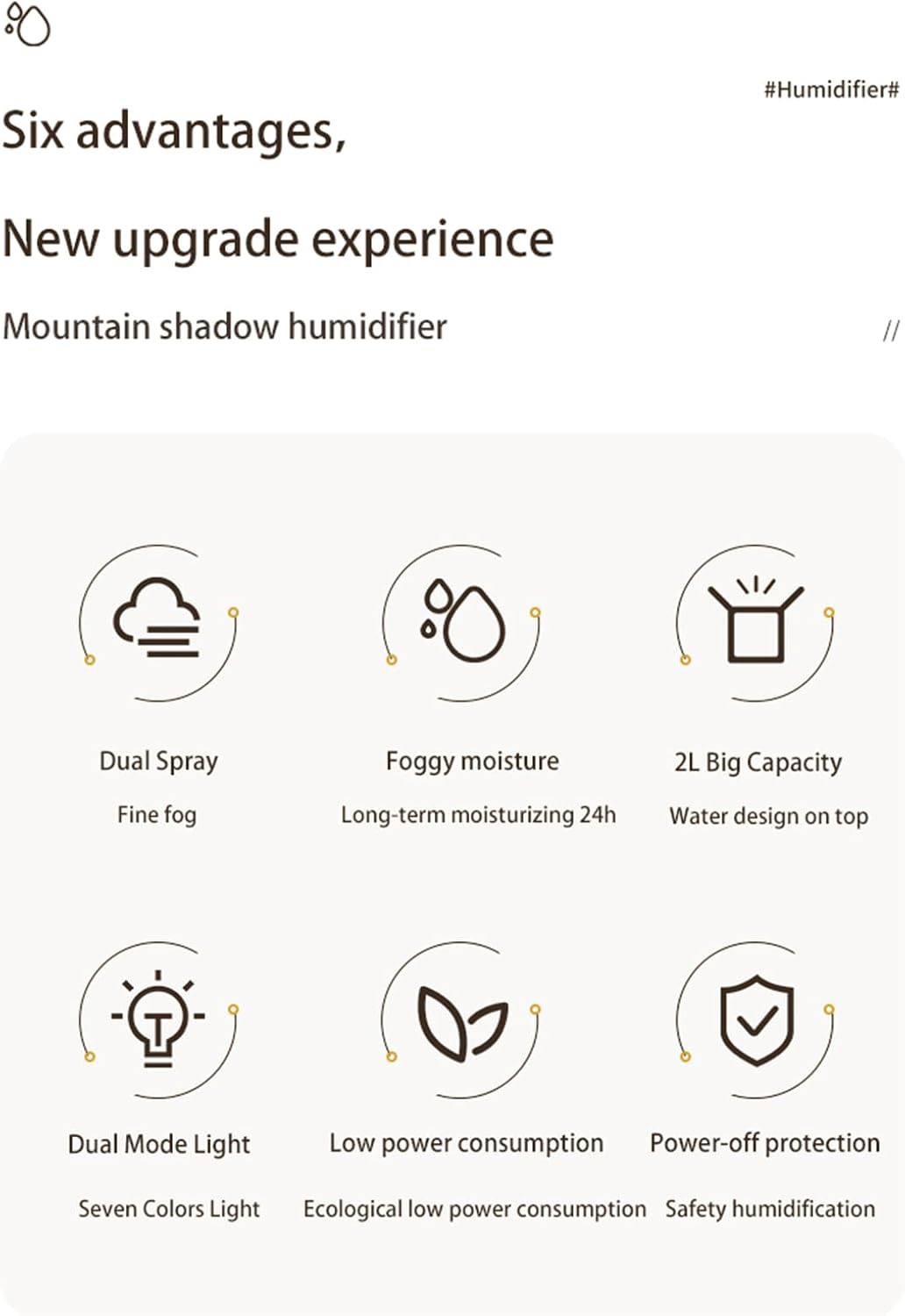 Innovative Cold Air Humidifier Mountain Peak Air Humidifiers USB 2L Essential Oil Diffuser Aromatherapy Humidifiers Dual Mode Light for Home,USB Plug In Type