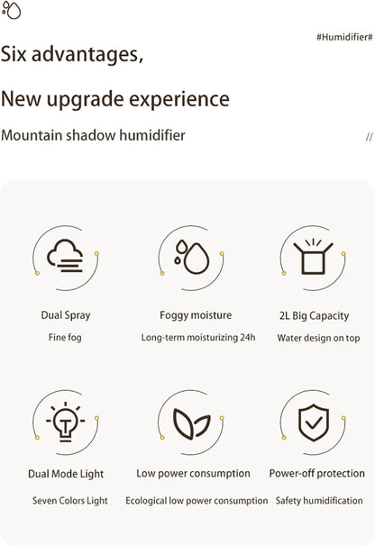 Innovative Cold Air Humidifier Mountain Peak Air Humidifiers USB 2L Essential Oil Diffuser Aromatherapy Humidifiers Dual Mode Light for Home,USB Plug In Type